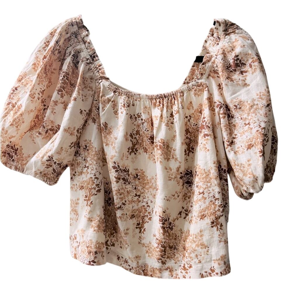 Abercrombie & Fitch Linen Blend Floral Cropped Blouse M Cottagecore Fairy